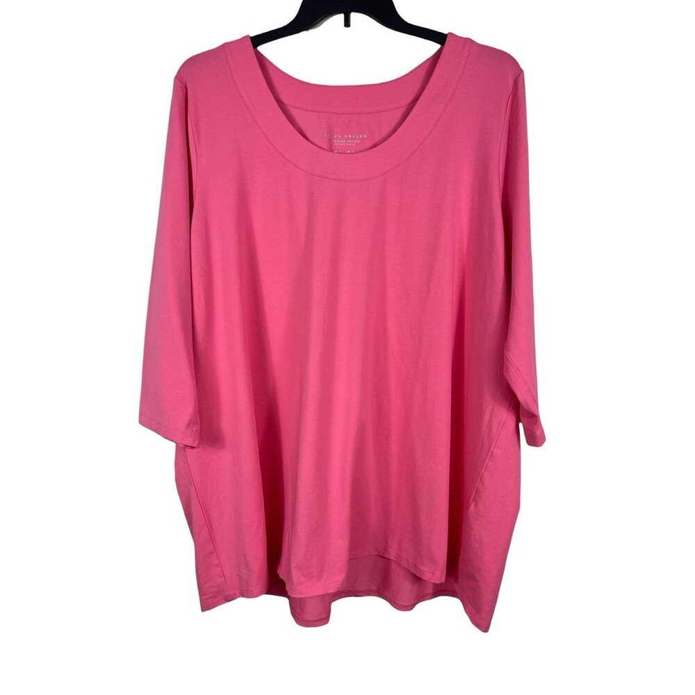 Susan Graver Weekend Essentials Bubble Gum Pink Tunic 3/4 Sleeve Soft Top 3x
